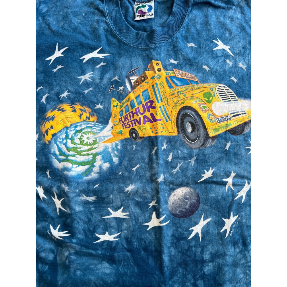 Vintage Liquid Blue 1996 Further Festival Blue Tie Dye T Shirt Size XL - Picture 5 of 12